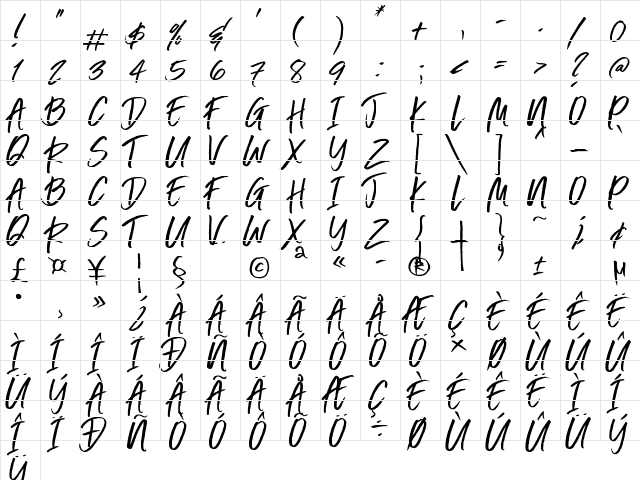 Everything RISES Capitals Regular  glyph index
