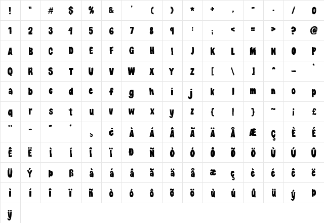 KG Dancing on the Rooftop Regular  glyph index