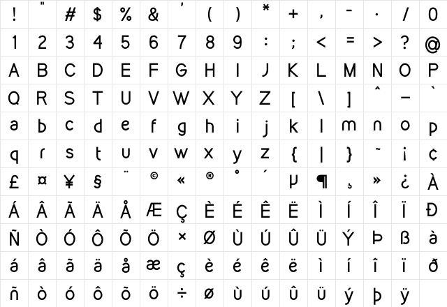 Kirvy Bold  glyph index