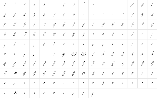 FZ HAND 13 WAVEY ITALIC Normal  glyph index