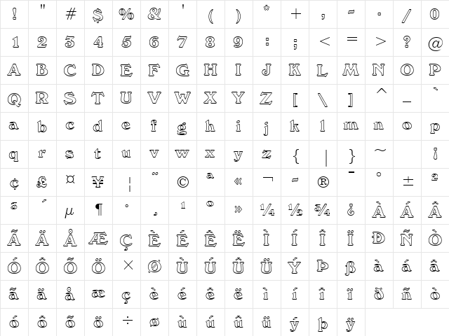 Windsor Oul BT Regular  glyph index