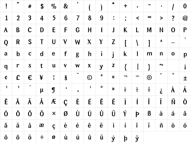 MexSansBold Regular  glyph index