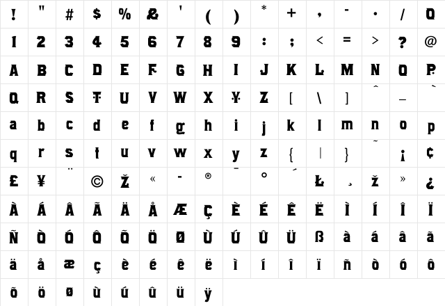 Alcazar-Regular Regular  glyph index