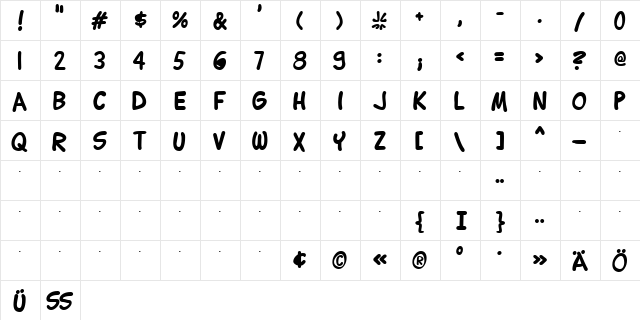 Lettering1 Bold  glyph index