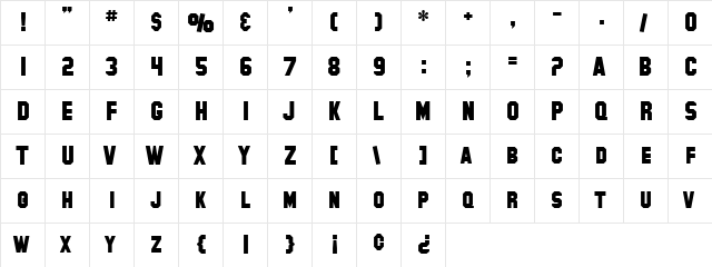 SF Collegiate Solid Bold  glyph index