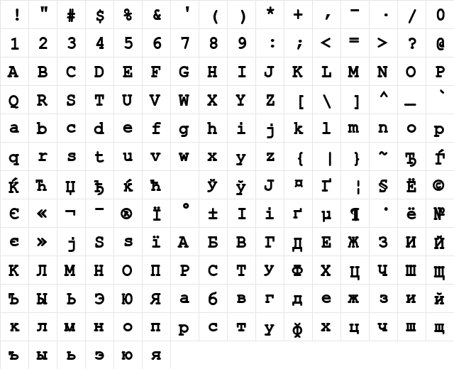 ER Kurier 1251 Bold  glyph index