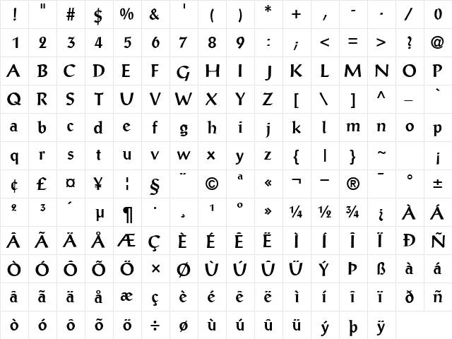 AntiquaSSK Bold  glyph index