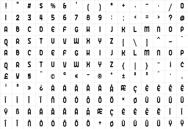 Ekela Round Bold Condensed  glyph index