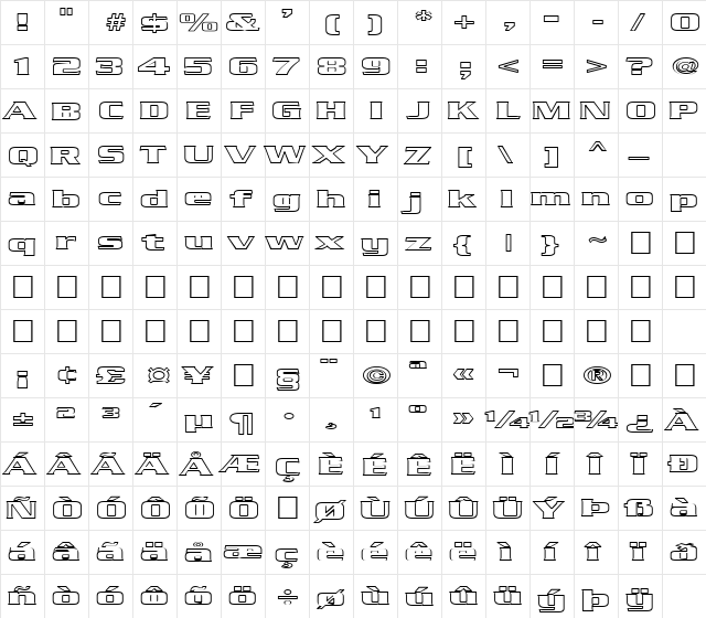FZ ROMAN 11 HOLLOW EX Bold  glyph index