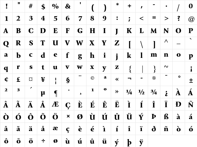 ITC Giovanni Std Black  glyph index