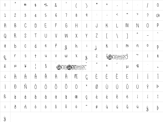 Just Alice Regular  glyph index