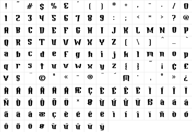 Gnomad-BGauge Regular  glyph index