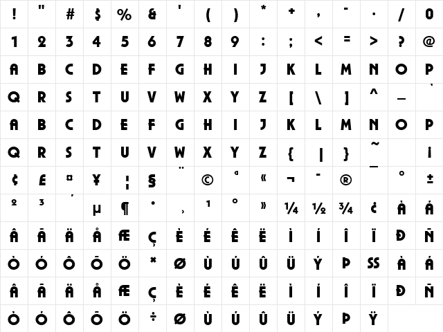 URWPlenaDUlt Regular  glyph index