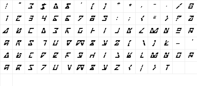 Nick Turbo Bold Italic Las Bold Italic Las  glyph index