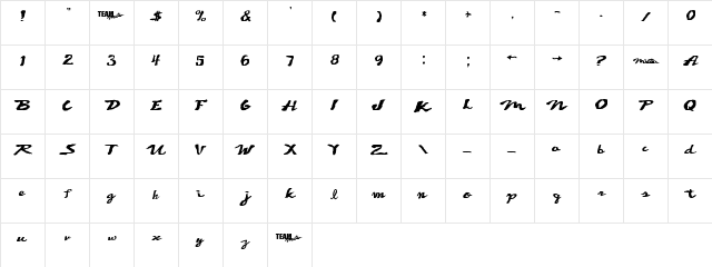Miata Regular  glyph index