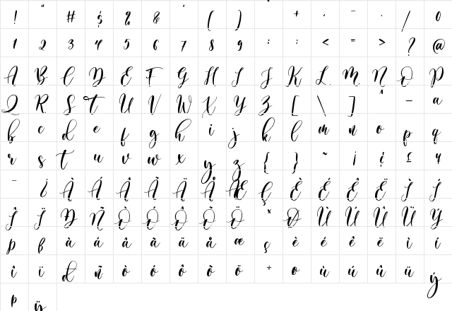 almond whisp Regular  glyph index