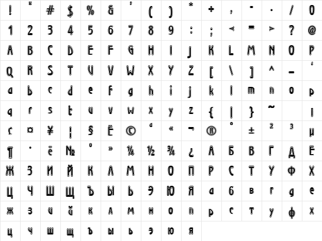 WienInline Medium  glyph index