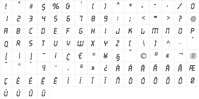 Iquartz-Medium Regular  glyph index
