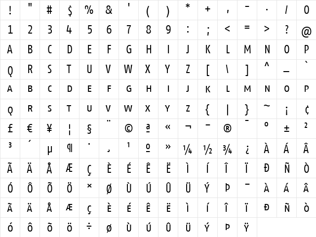 FagoCoTf-Caps Regular  glyph index