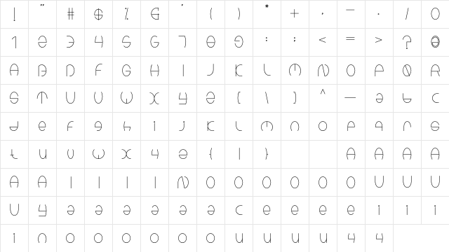 Kinders Regular  glyph index