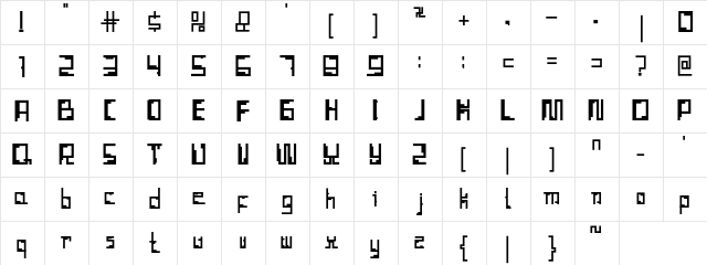 Tetris Hollow Regular  glyph index