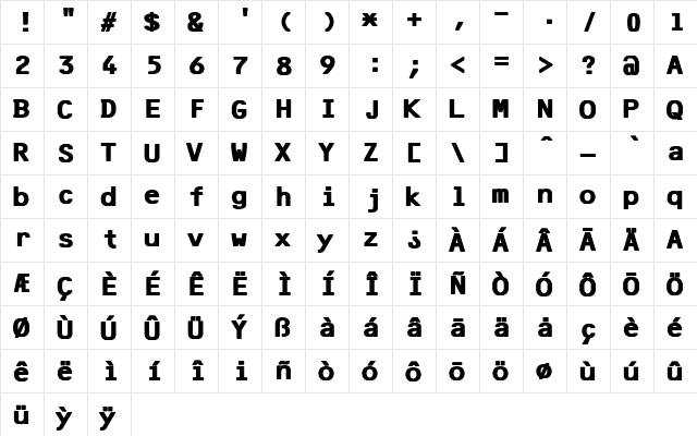 F25 Bank Printer Bold  glyph index