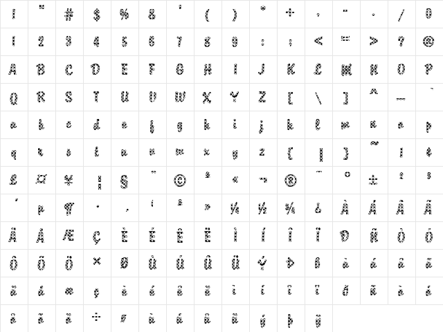 DTC Brody M09 Regular  glyph index