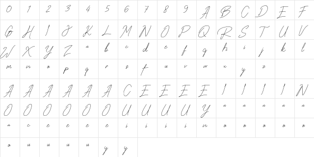 Roger Heart Regular  glyph index