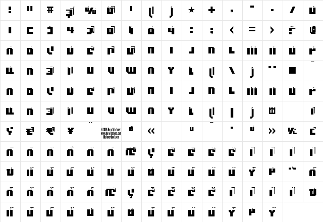 BlockedFront Regular  glyph index