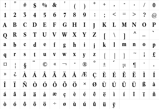 ConcordeCondensedBQ Medium Condensed  glyph index