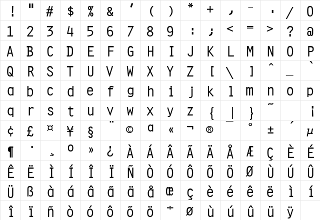 Orator Bold  glyph index