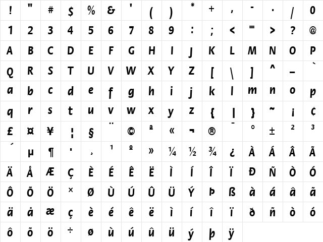 FloraCnd Bold  glyph index