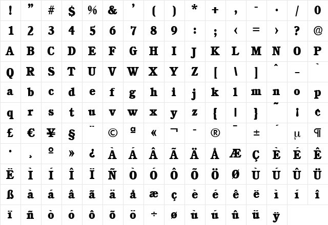 DanielBecker-ExtraBold Regular  glyph index