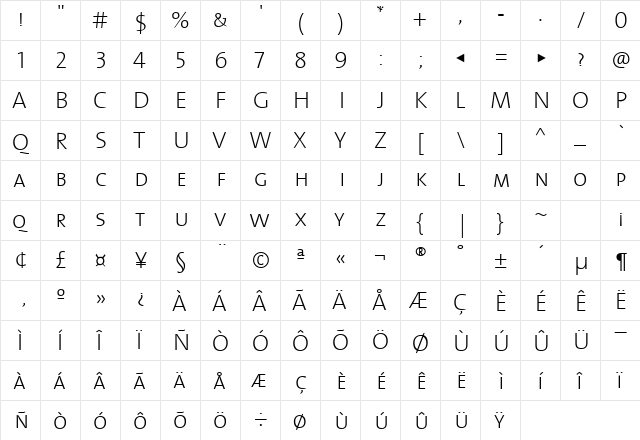 TheMixExtraLight-Caps Regular  glyph index