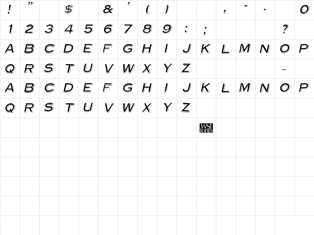 VinylCapsHeavy Italic  glyph index