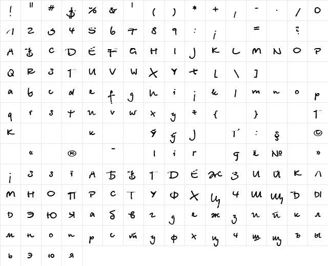 BetinaScript Bold  glyph index
