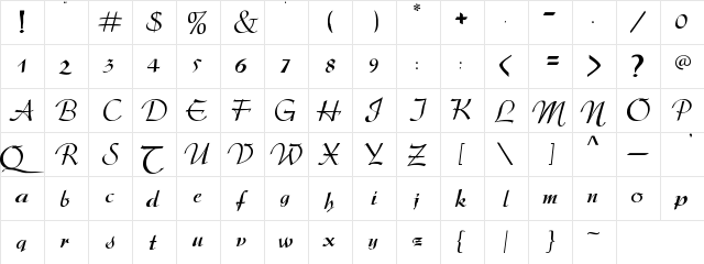 The Queenz Bold  glyph index
