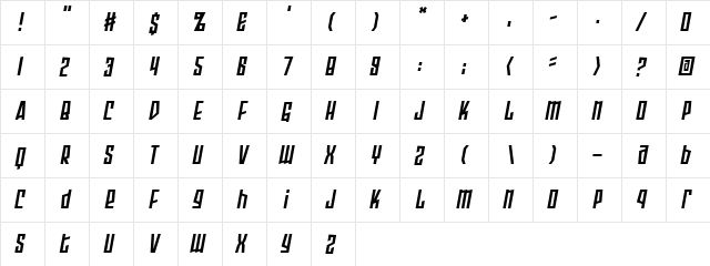 Armor Piercing 2.0 BB Italic  glyph index