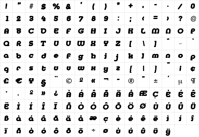 DesireeBecker-Heavy Italic  glyph index