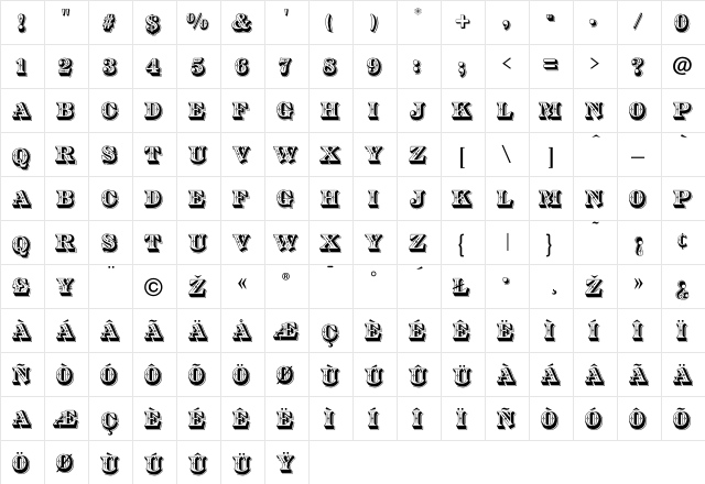 DiamondInlay Regular  glyph index