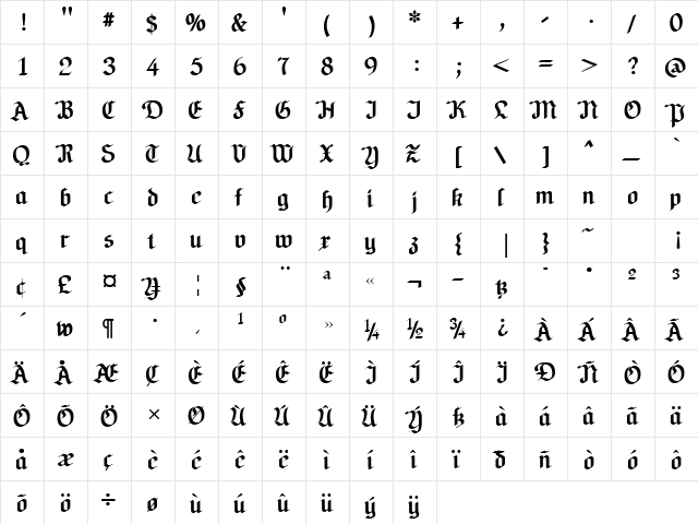 NeuAltisch Bold  glyph index