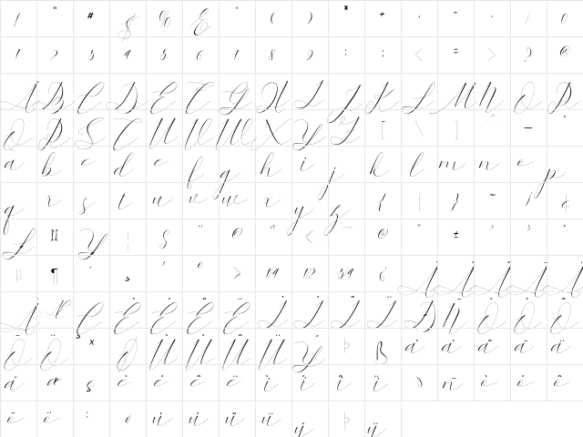 Kaitlyne Regular  glyph index