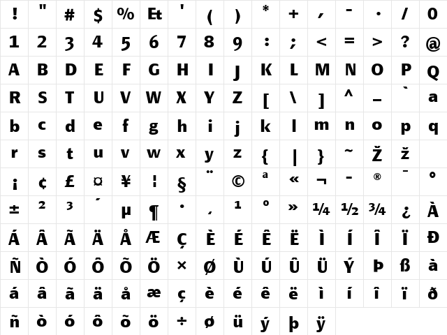 PageSansTF-Bold Regular  glyph index