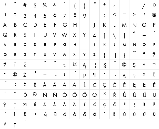 FuturaSCTEEBoo Regular  glyph index