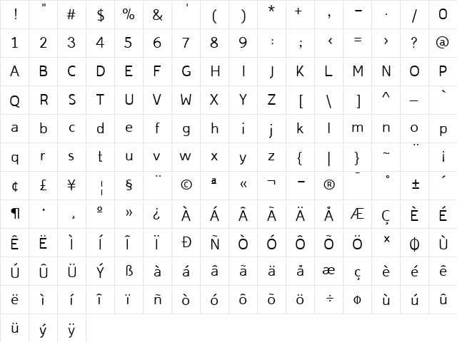 Domestos98b Thin  glyph index