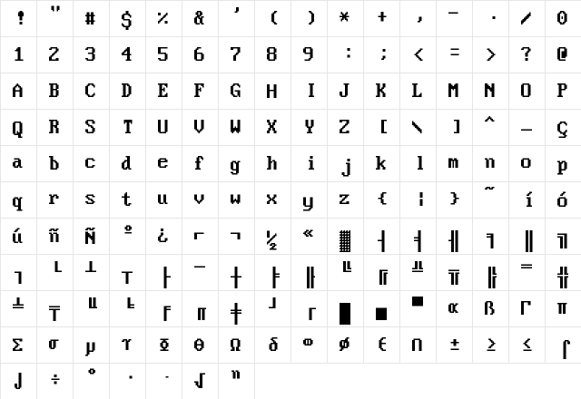 VideoTerminalSc Regular  glyph index
