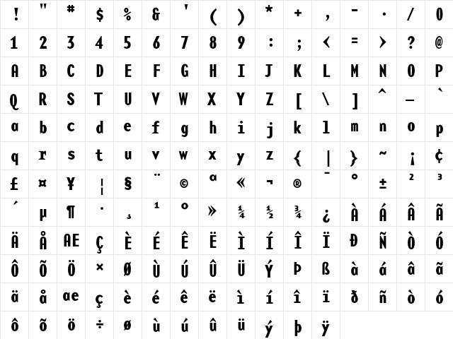 BaseMono Bold  glyph index