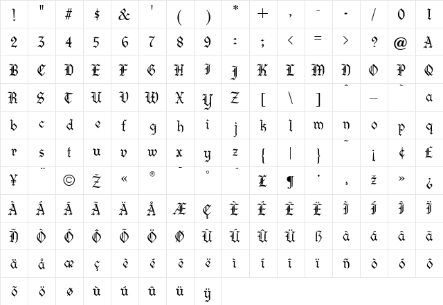 Certificatext Regular  glyph index