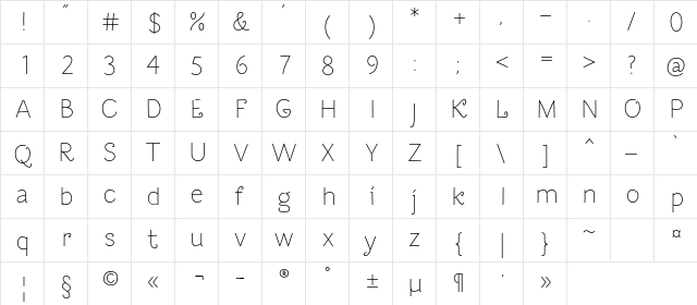 Dacha Regular  glyph index