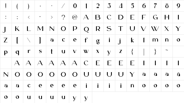 Caligna DEMO Regular  glyph index